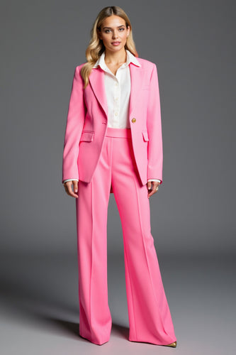 Hot Pink Peak Lapel 2 Piece Satin Business Suits