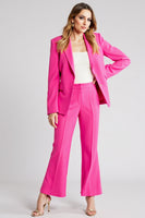Load image into Gallery viewer, Fuchsia 2 Piece Long Sleeves Wide Leg Satin Business Suits
