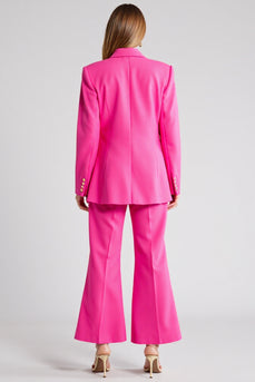 Fuchsia 2 Piece Long Sleeves Wide Leg Satin Business Suits