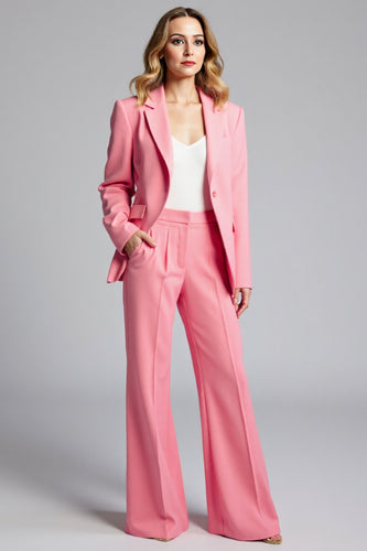 Pink Satin Peak Lapel 2 Piece Business Suits with Pockets