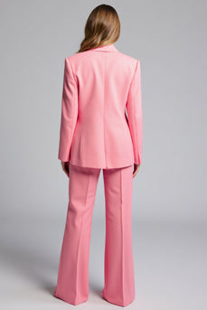 Pink Satin Peak Lapel 2 Piece Business Suits with Pockets