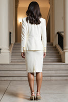 Load image into Gallery viewer, White Satin Notched Lapel 2 Piece Bodycon Midi Business Suits with Pockets