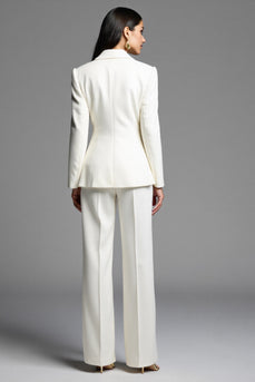 White Satin Notched Lapel 2 Piece Double Breasted Business Suits