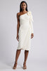 Load image into Gallery viewer, White Bodycon Satin Ruched Midi Work Dress with Flower