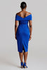 Load image into Gallery viewer, Royal Blue Bodycon Midi Tie Front Satin Work Dress with Lace