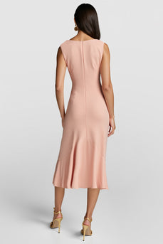 Blush V-Neck Midi Work Dress with Ruffles
