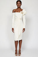 Load image into Gallery viewer, White One Shoulder Bodycon Long Sleeves Midi Work Dress with Ruffles