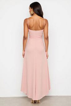 Blush Spaghetti Straps Sheath High-Low Work Dress with Ruffles