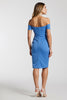 Load image into Gallery viewer, Blue Bodycon Satin Off the Shoulder Short Work Dress with Slit