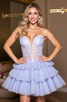 Load image into Gallery viewer, Lavender A Line Corset Strapless Short Tulle Homecoming Dress