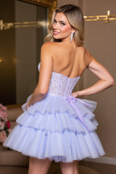 Lavender A Line Corset Strapless Short Tulle Homecoming Dress