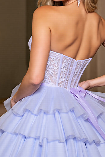 Lavender A Line Corset Strapless Short Tulle Homecoming Dress