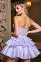 Load image into Gallery viewer, Lavender A Line Satin Corset Short Homecoming Dress with Appliques