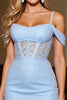 Load image into Gallery viewer, Sky Blue Corset Bodycon Short Homecoming Dress with Fringes