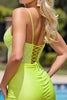 Load image into Gallery viewer, Sparkly Light Yellow Bodycon Beaded Short Satin Homecoming Dress