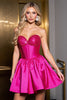 Load image into Gallery viewer, Sparkly Fuchsia Satin Corset Sweetheart Short Homecoming Dress
