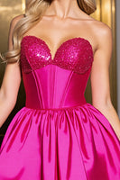 Load image into Gallery viewer, Sparkly Fuchsia Satin Corset Sweetheart Short Homecoming Dress