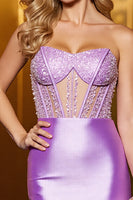 Load image into Gallery viewer, Lilac Sparkly Corset Bodycon Strapless Short Satin Homecoming Dress
