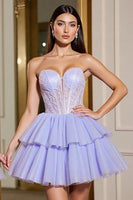 Load image into Gallery viewer, Lavender Tulle Corset A Line Short Homecoming Dress with Appliques