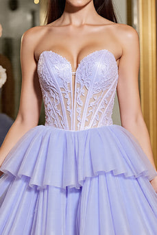 Lavender Tulle Corset A Line Short Homecoming Dress with Appliques