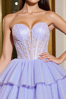 Load image into Gallery viewer, Lavender Tulle Corset A Line Short Homecoming Dress with Appliques