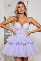 Load image into Gallery viewer, Lavender Corset Tulle A Line Strapless Short Homecoming Dress