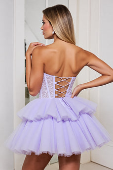 Lavender Corset Tulle A Line Strapless Short Homecoming Dress