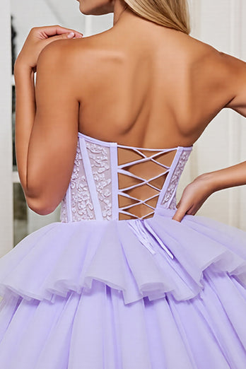 Lavender Corset Tulle A Line Strapless Short Homecoming Dress