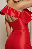Load image into Gallery viewer, Red Bodycon One Shoulder Short Satin Homecoming Dress with Fringes