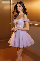Load image into Gallery viewer, Lilac Sparkly Corset A Line Tulle Short Homecoming Dress