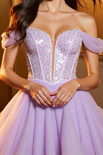 Lilac Sparkly Corset A Line Tulle Short Homecoming Dress