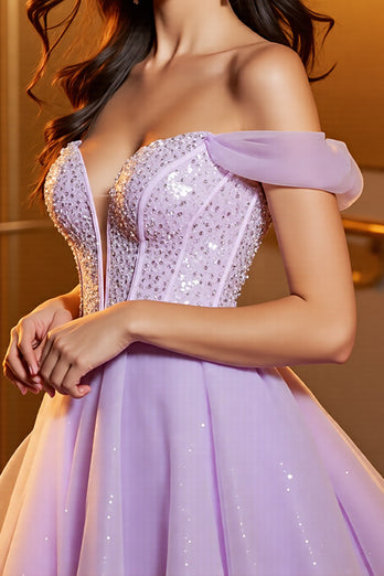 Lilac Sparkly Corset A Line Tulle Short Homecoming Dress