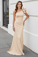 Load image into Gallery viewer, Apricot Satin Sheath Long Mother of the Bride Dress with Ruffles