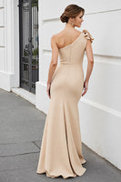 Load image into Gallery viewer, Apricot Satin Sheath Long Mother of the Bride Dress with Ruffles