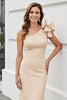 Load image into Gallery viewer, Apricot Satin Sheath Long Mother of the Bride Dress with Ruffles