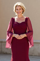 Load image into Gallery viewer, Burgundy Satin Mermaid Long Mother of the Bride Dress