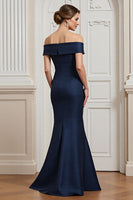 Load image into Gallery viewer, Navy Satin Mermaid Long Mother of the Bride Dress with Appliques