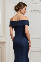Load image into Gallery viewer, Navy Satin Mermaid Long Mother of the Bride Dress with Appliques