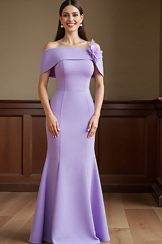 Lilac Satin Sheath Long Mother of the Bride Dress with Flowers