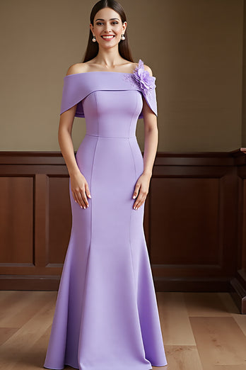 Lilac Satin Sheath Long Mother of the Bride Dress with Flowers