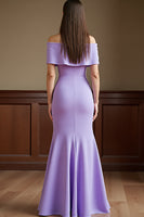 Load image into Gallery viewer, Lilac Satin Sheath Long Mother of the Bride Dress with Flowers