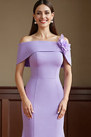 Load image into Gallery viewer, Lilac Satin Sheath Long Mother of the Bride Dress with Flowers