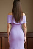 Load image into Gallery viewer, Lilac Satin Sheath Long Mother of the Bride Dress with Flowers