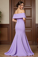 Load image into Gallery viewer, Lilac Satin Mermaid Long Mother of the Bride Dress with Appliques