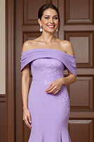 Load image into Gallery viewer, Lilac Satin Mermaid Long Mother of the Bride Dress with Appliques
