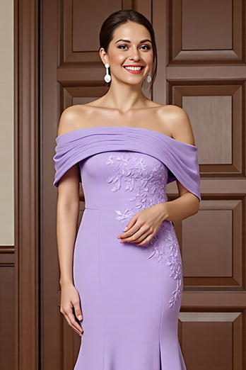 Lilac Satin Mermaid Long Mother of the Bride Dress with Appliques