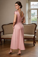 Load image into Gallery viewer, Dusty Rose Sheath Satin V-Neck Long Mother of the Bride Dress