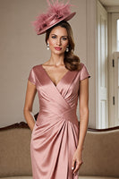 Load image into Gallery viewer, Dusty Rose Sheath Satin V-Neck Long Mother of the Bride Dress