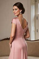 Load image into Gallery viewer, Dusty Rose Sheath Satin V-Neck Long Mother of the Bride Dress