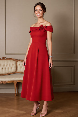Dark Red A Line Long Satin Mother of the Bride Dress
